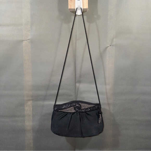 Black Beaded Evening Bag With Sparkly Trim Small / Great For A Evening Out. - Picture 3 of 10